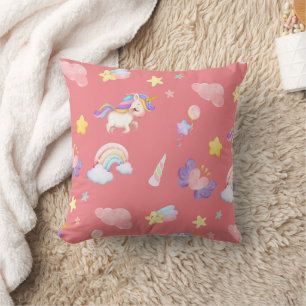 Cute pink sweet unicorn rainbow Balloon Pattern Throw Pillow
