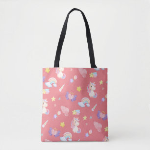 Cute pink sweet unicorn rainbow balloon Pattern  Tote Bag