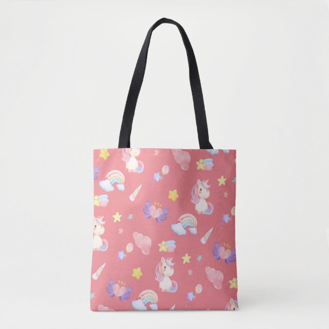 Cute pink sweet unicorn rainbow balloon Pattern  Tote Bag (Front)