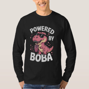Cute Pink T-Rex Dinosaur Powered by Boba Bubble Te T-Shirt