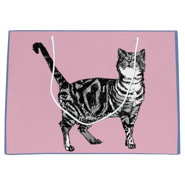 Cute Pink Tabby Cat Cats Art Gift Bag (Front)