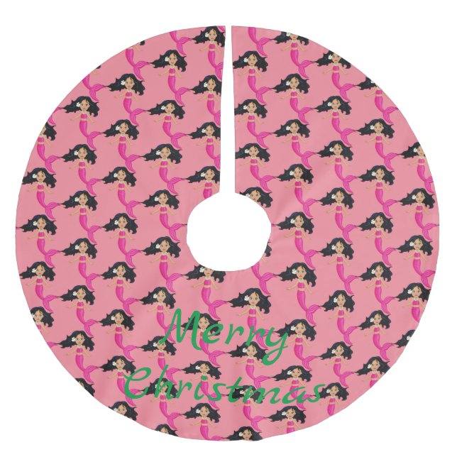 Cute Pink-tailed Mermaid Thunder_Cove Brushed Polyester Tree Skirt (Front)