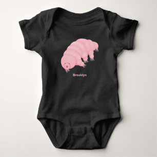 Cute pink tardigrade water bear cartoon  baby bodysuit