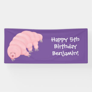 Cute pink tardigrade water bear cartoon banner