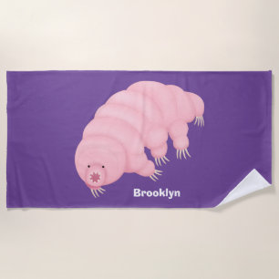 Cute pink tardigrade water bear cartoon beach towel