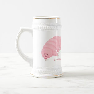 Cute pink tardigrade water bear cartoon beer stein