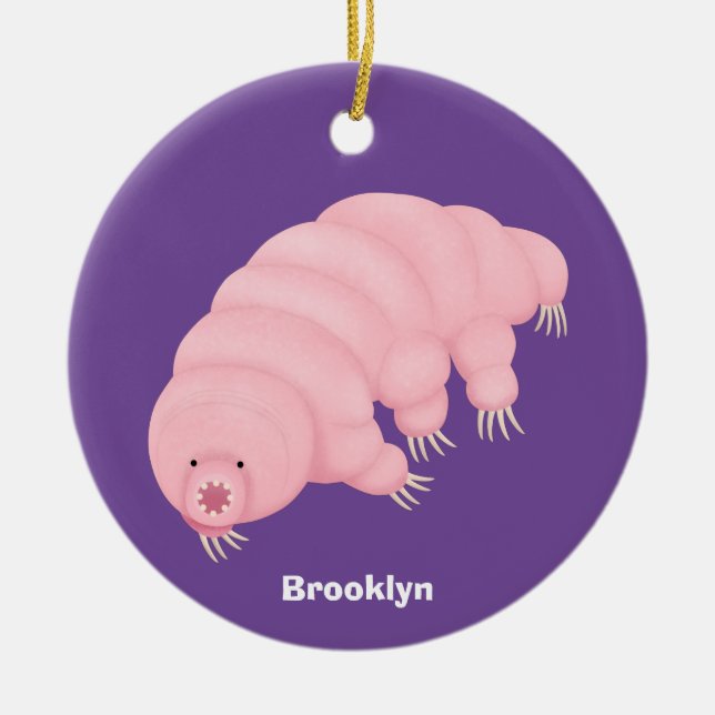 Cute pink tardigrade water bear cartoon ceramic ornament (Front)