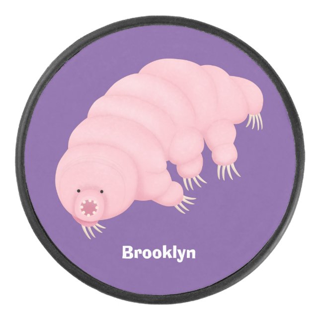 Cute pink tardigrade water bear cartoon  hockey puck (Front)