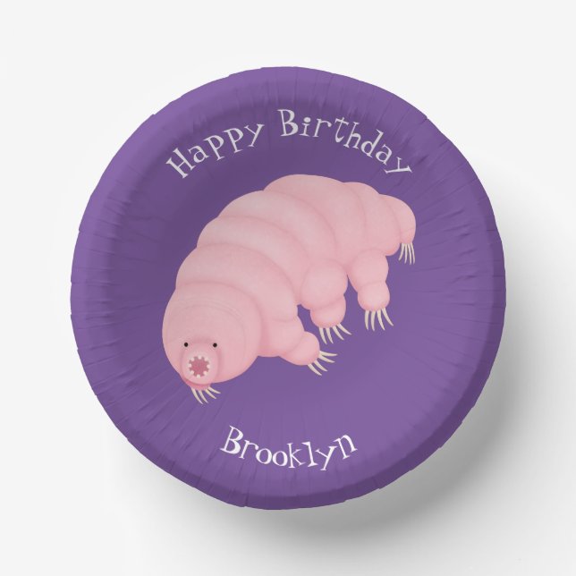 Cute pink tardigrade water bear cartoon paper plate (Front)