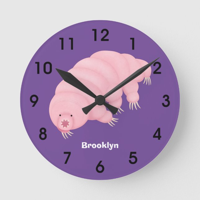 Cute pink tardigrade water bear cartoon round clock (Front)