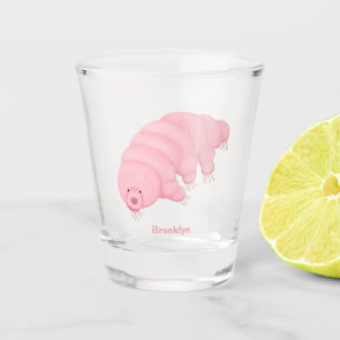 Cute pink tardigrade water bear cartoon  shot glass