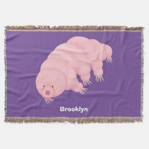 Cute pink tardigrade water bear cartoon throw blanket
