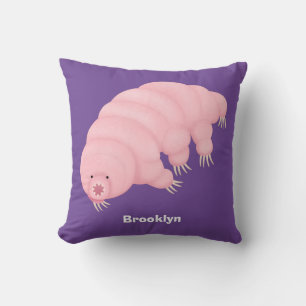Cute pink tardigrade water bear cartoon throw pillow