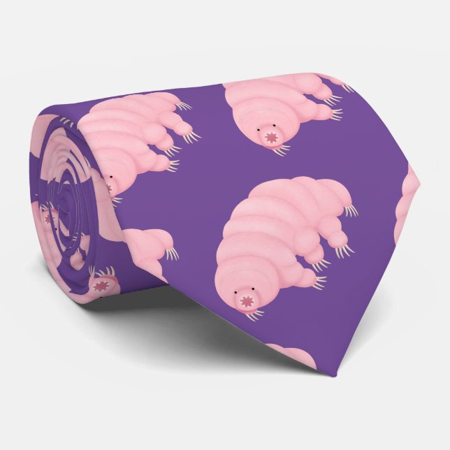 Cute pink tardigrade water bear cartoon tie (Rolled)