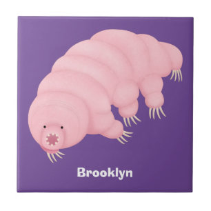 Cute pink tardigrade water bear cartoon tile