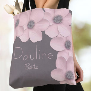 Cute Pink-Taupe Poppies Brides Tote Bag