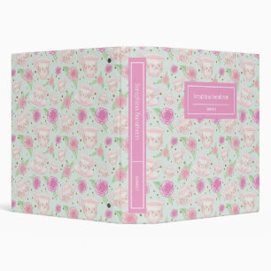 Cute Pink Tea Cups Personalized Name Binder