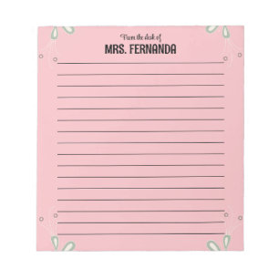 Cute Pink Teacher Lined Paper From The Desk Of  Notepad
