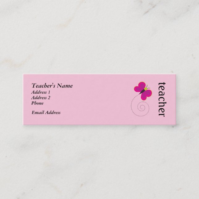 Cute Pink Teacher Personal Cards (Front)