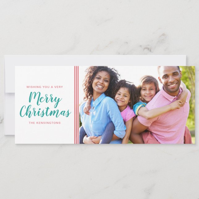 Cute Pink Teal Christmas Trees Holiday Photo (Front)