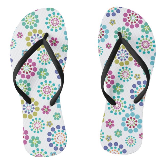 Cute Pink Teal Dot Flower Pattern Flip Flops (Footbed)