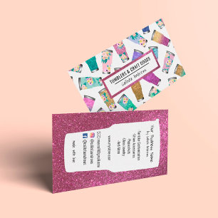 Cute Pink Teal Floral Glitter Tumbler Crafter Business Card