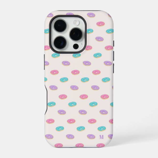 Cute Pink Teal Purple Doughnuts Pattern Personaliz iPhone Case (Back)