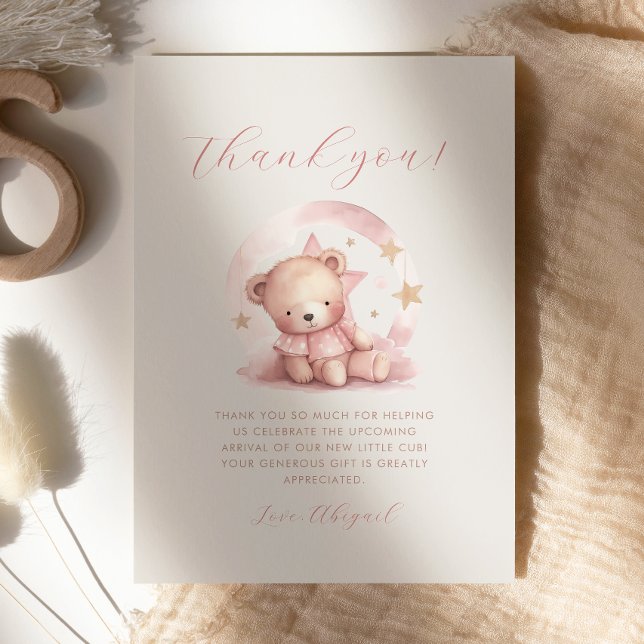 Cute Pink Teddy Bear Baby Shower Thank You Invitation (Creator Uploaded)