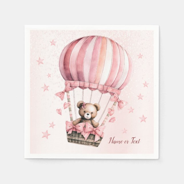 Cute Pink Teddy Bear Hot Air Balloon Beautiful Napkin (Front)
