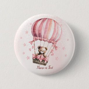Cute Pink Teddy Bear Hot Air Balloon Party 2 Inch Round Button