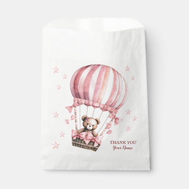 Cute Pink Teddy Bear Hot Air Balloon Party Favour Bag (Front)