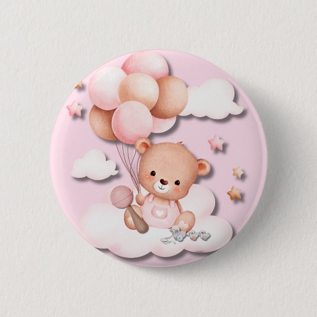 Cute Pink Teddy Bear Nursery Button (Front)