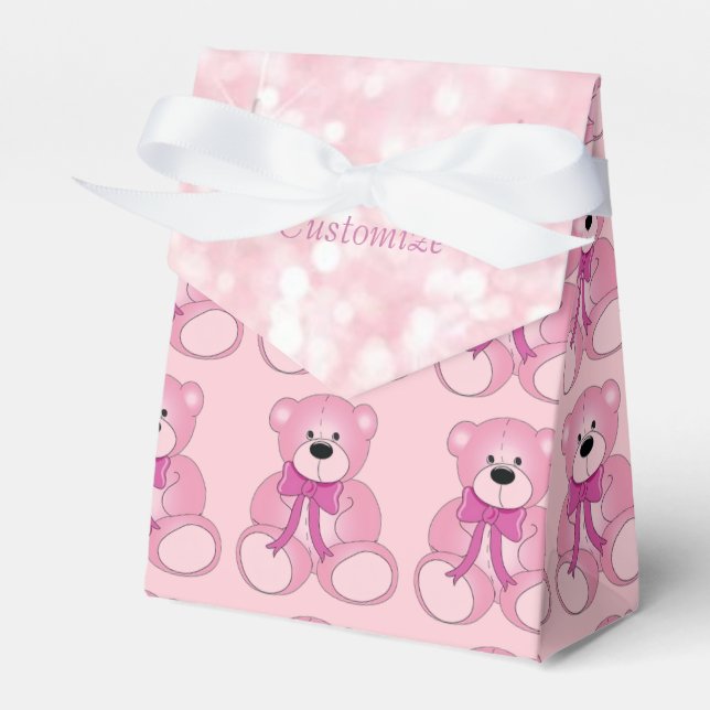 Cute Pink Teddy Bear Pattern Favour Box (Front Side)
