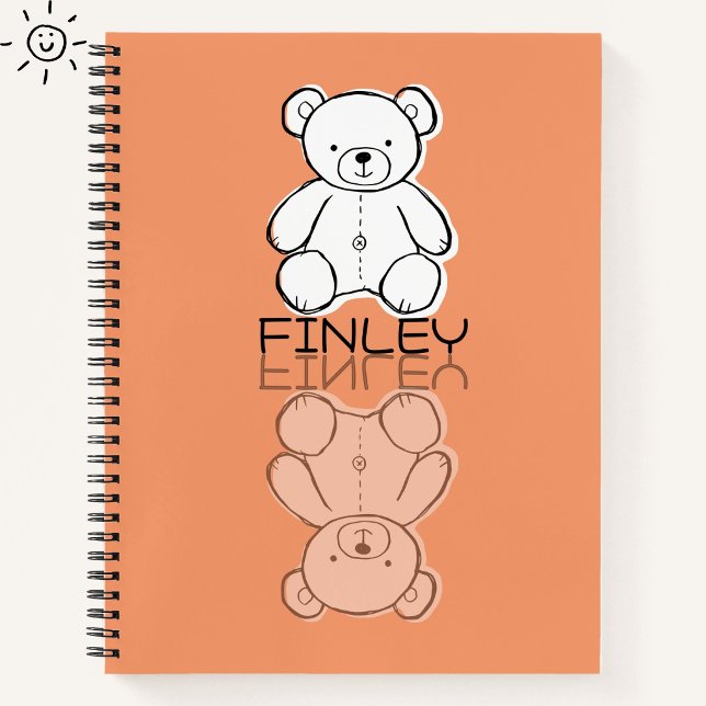 Cute Pink Teddy Bear Reflection Doodle Custom Name Notebook (Creator Uploaded)