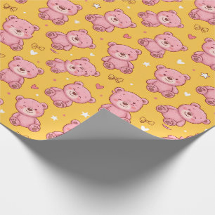 Cute Pink Teddy Bear Seamless Pattern Wrapping Paper