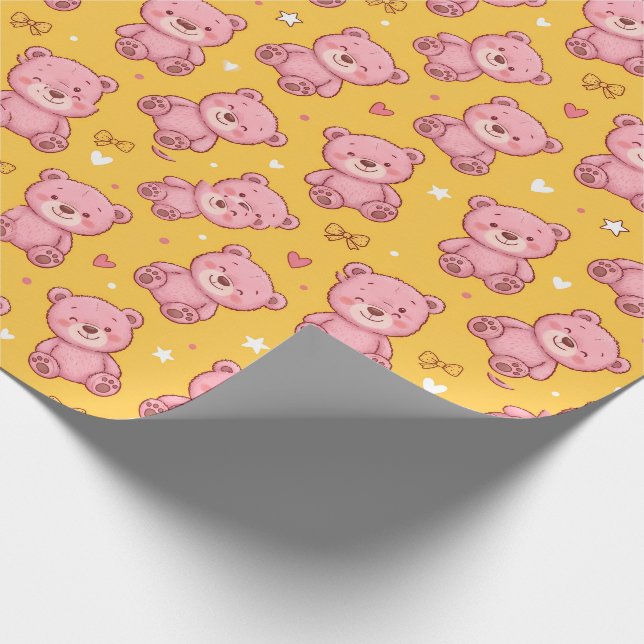 Cute Pink Teddy Bear Seamless Pattern Wrapping Paper (Corner)