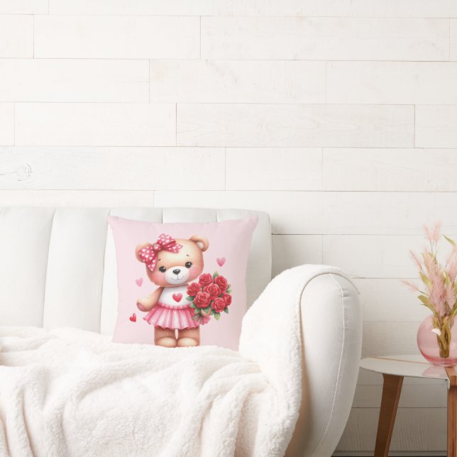 cute pink teddy bear throw pillow (Couch)