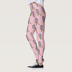 Cute pink tennis racket and ball pattern leggings