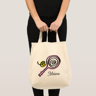 Cute pink tennis racket big grocery tote bag