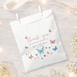Cute Pink Thank You Butterfly Girls Baby Shower Favour Bag