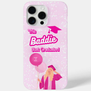 Cute Pink "This Baddie" Personalized Graduation iPhone 15 Pro Max Case