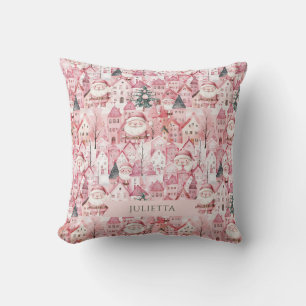 Cute Pink Town Santa Claus Christmas Throw Pillow