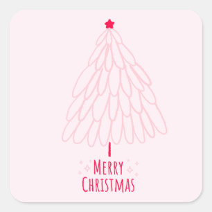 Cute Pink Tree Modern Merry Christmas  Square Sticker