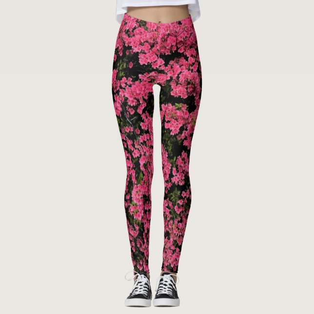 Cute Pink Tree Pink Flowers Photo Print Girly Leggings (Front)