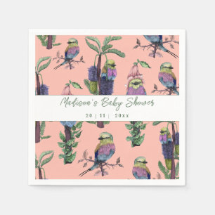 Cute Pink Tropical Birds Jungle Baby Shower Napkin
