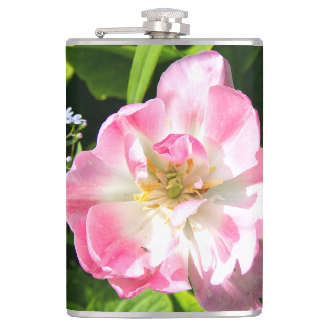Cute pink tulip hip flask (Front)