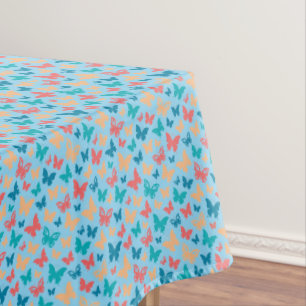 Cute pink turquoise contemporary butterfly blue tablecloth