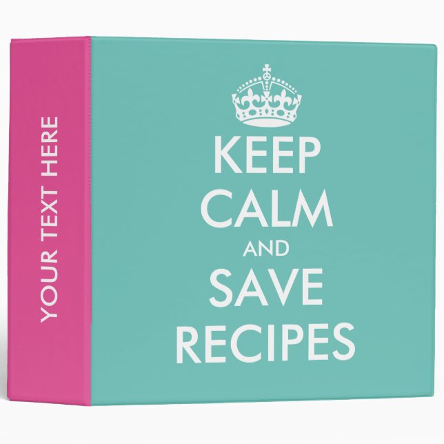 Cute pink turquoise Keep calm recipe binder book (Front/Spine)