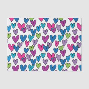 Cute Pink Turquoise Purple Green Hearts Pattern Tissue Paper