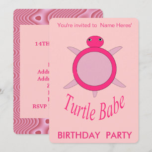 Cute Pink Turtle Babe Birthday Party Invitation